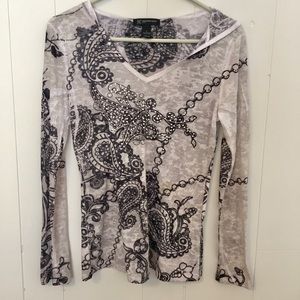 INC Petite Long Sleeve T-shirt Paisley Gray Size S